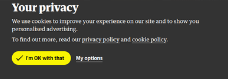 Consent banner on one news website from early 2019